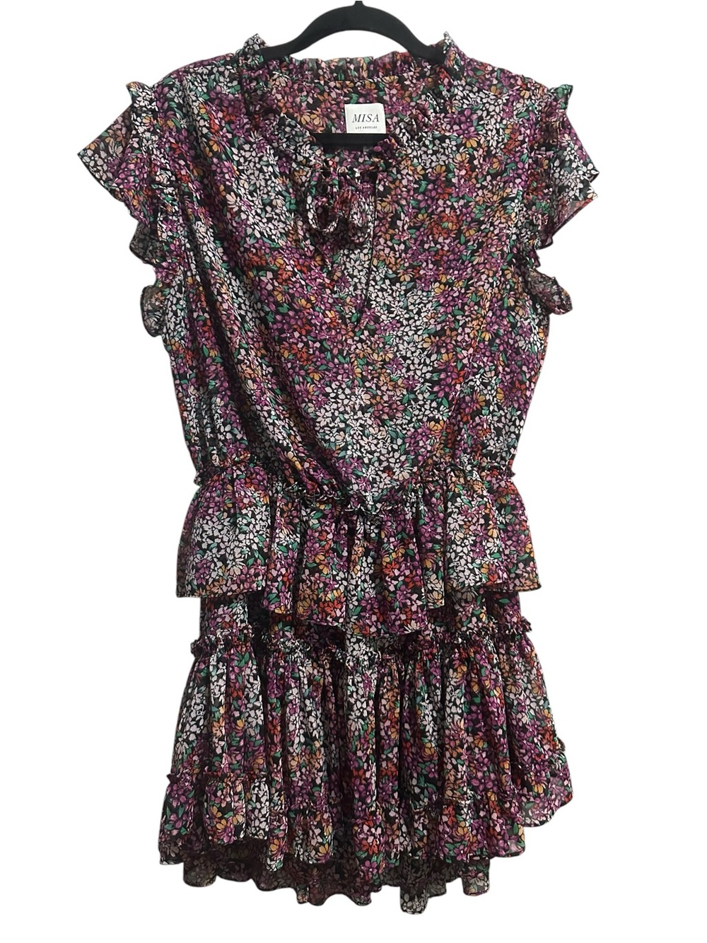 Misa Los Angeles Purple Floral Ruffle Mini Dress size M - Picture 1 of 10